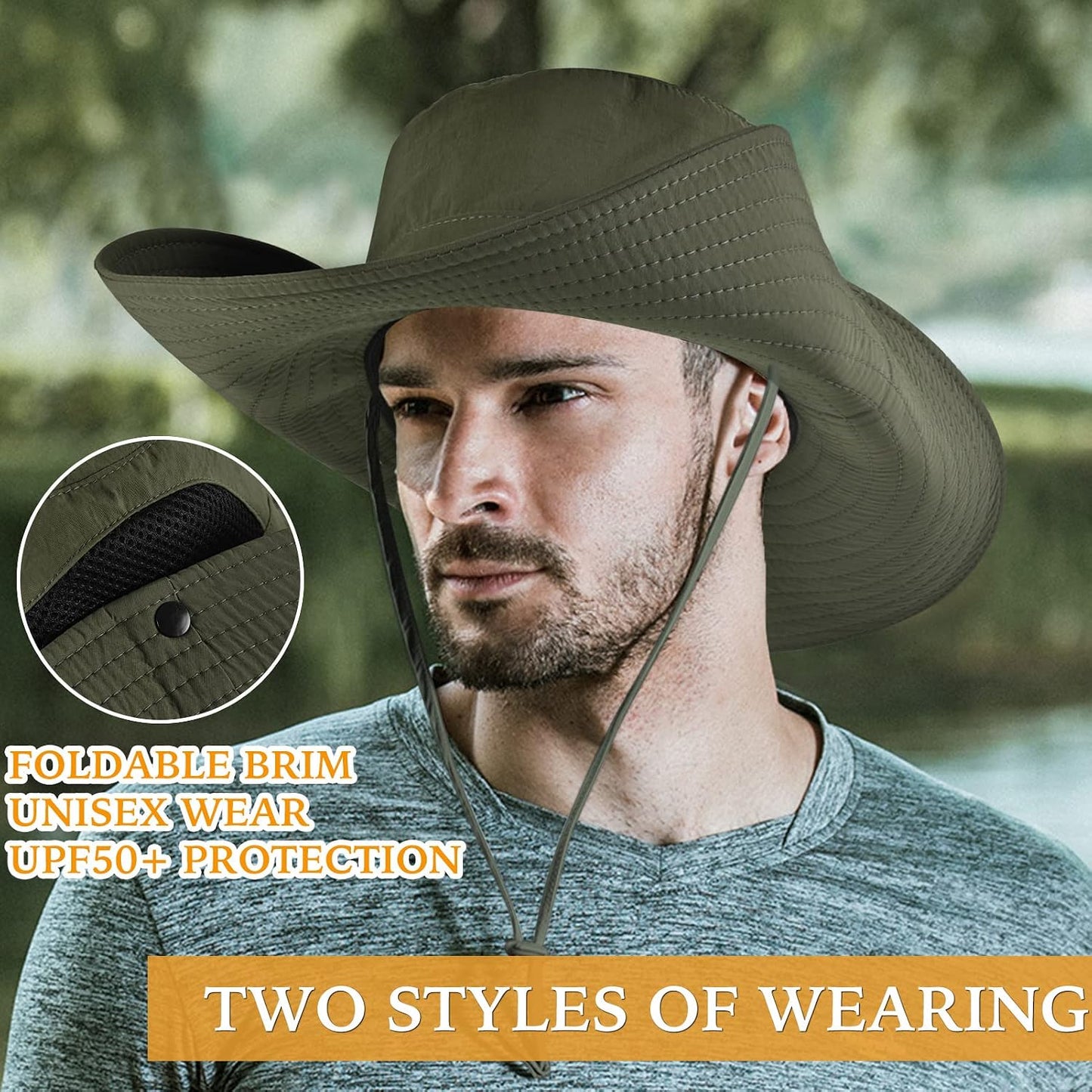 Sombrero Boonie ala ancha UPF 50 impermeable para hombre mujer