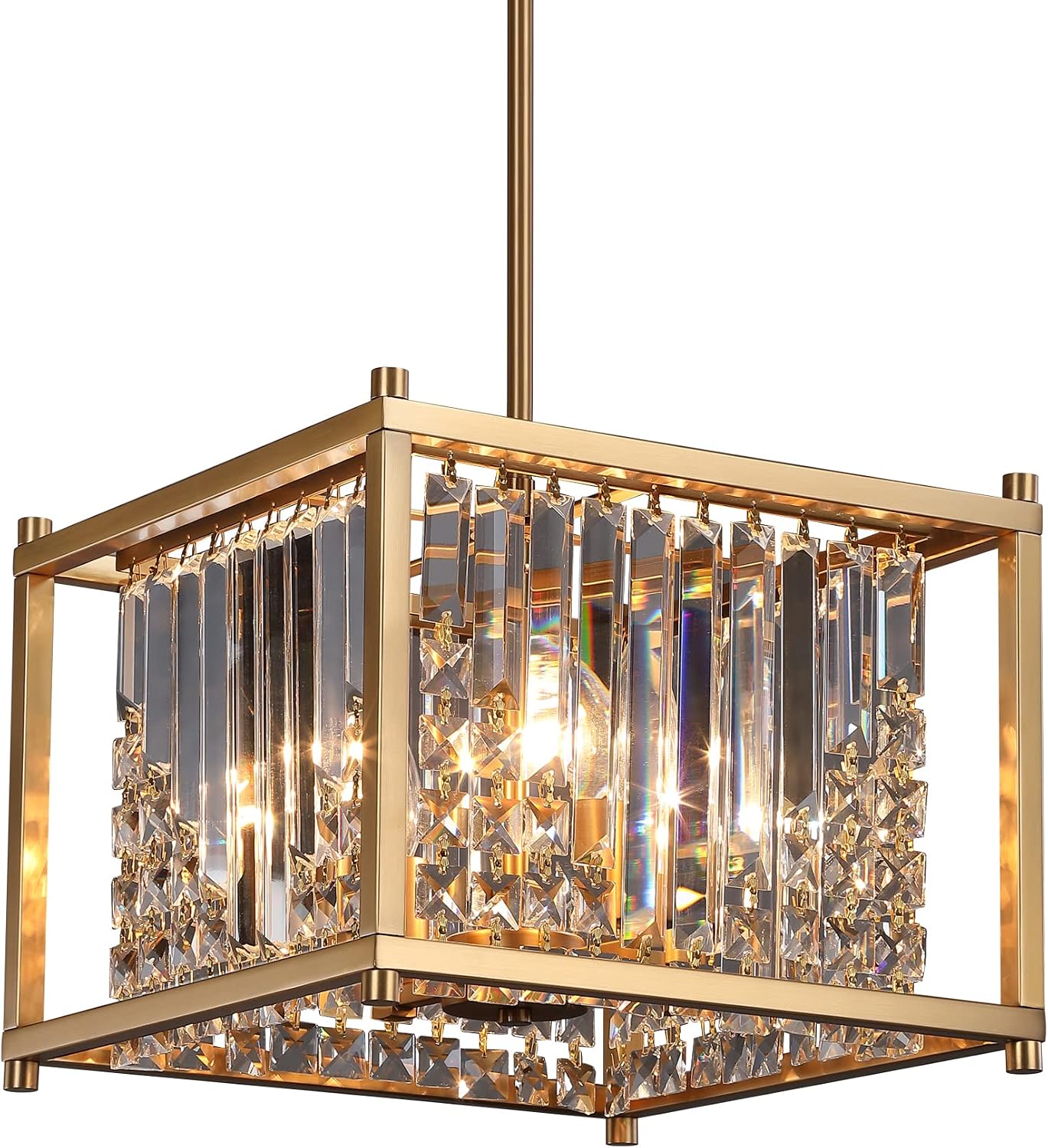 Candelabro industrial de cristal dorado con 4 luces