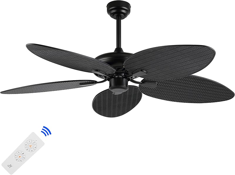 Ventilador techo bohemio negro 6 vel. hoja palma control
