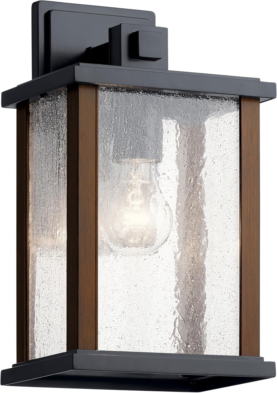Lámpara pared exterior 12.75pulg negro vidrio acanalado
