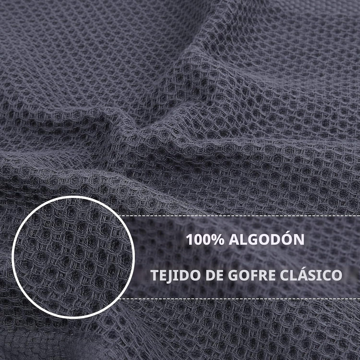 Set 4 Toallas Algodón Punto Gofre 13x28pulg Gris