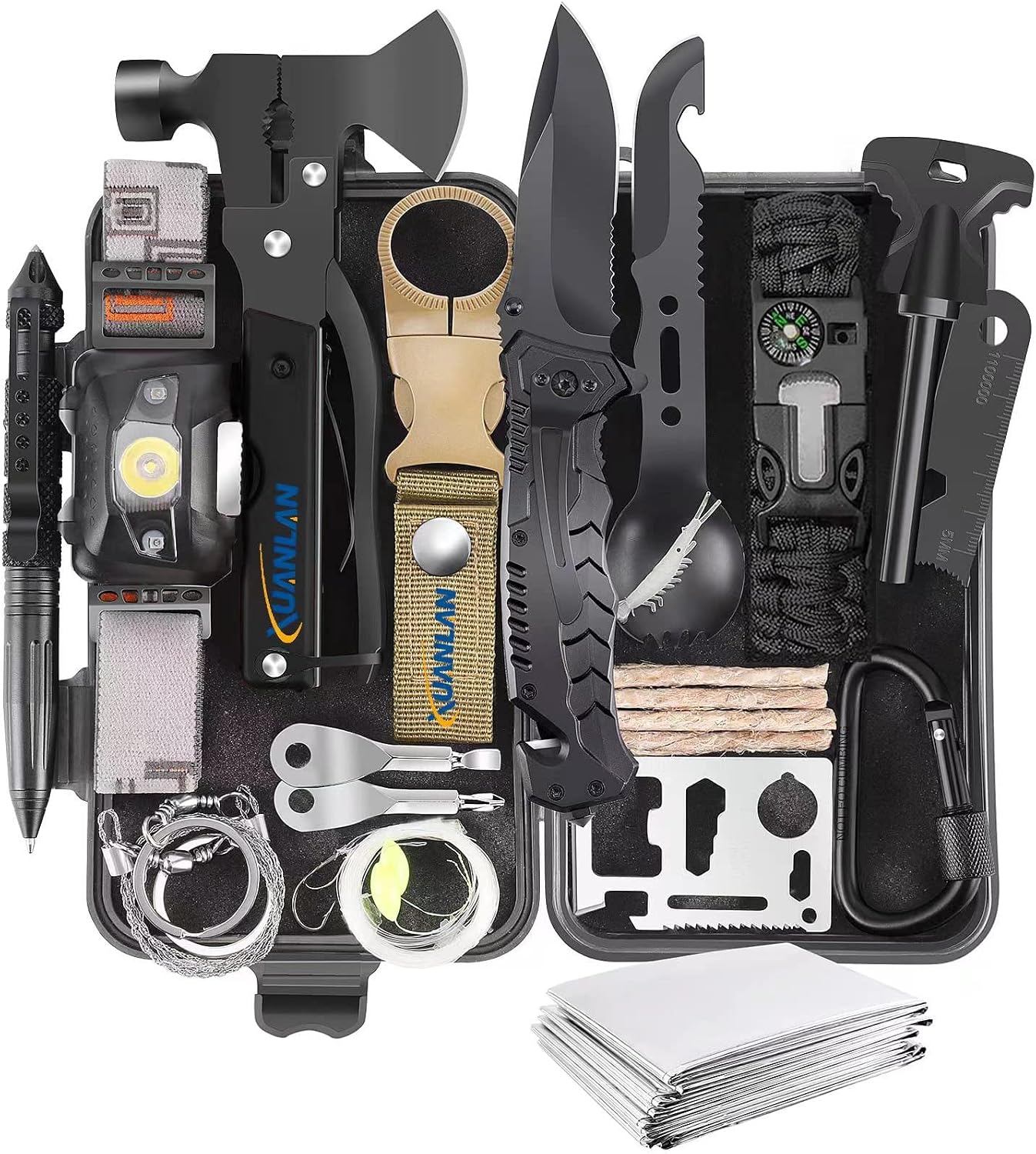 Kit supervivencia al aire libre con brazalete, iniciador fuego y silbato