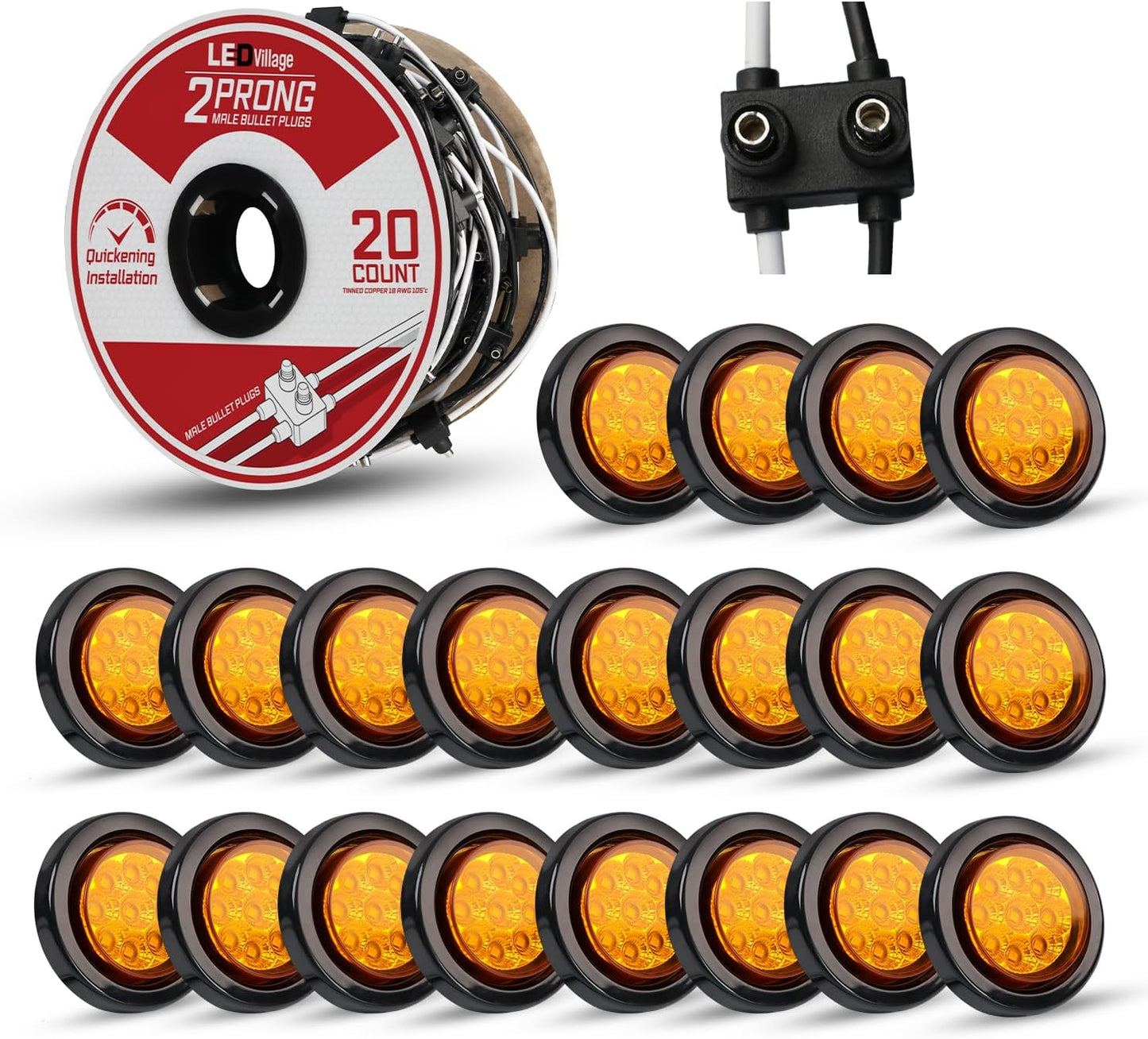 20 Luces LED Ámbar 2pulg con Reflectores para Remolque RV