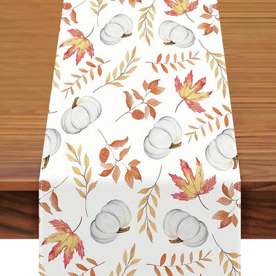Camino mesa otoño 72x13pulg patrón calabaza blanca y hojas arce
