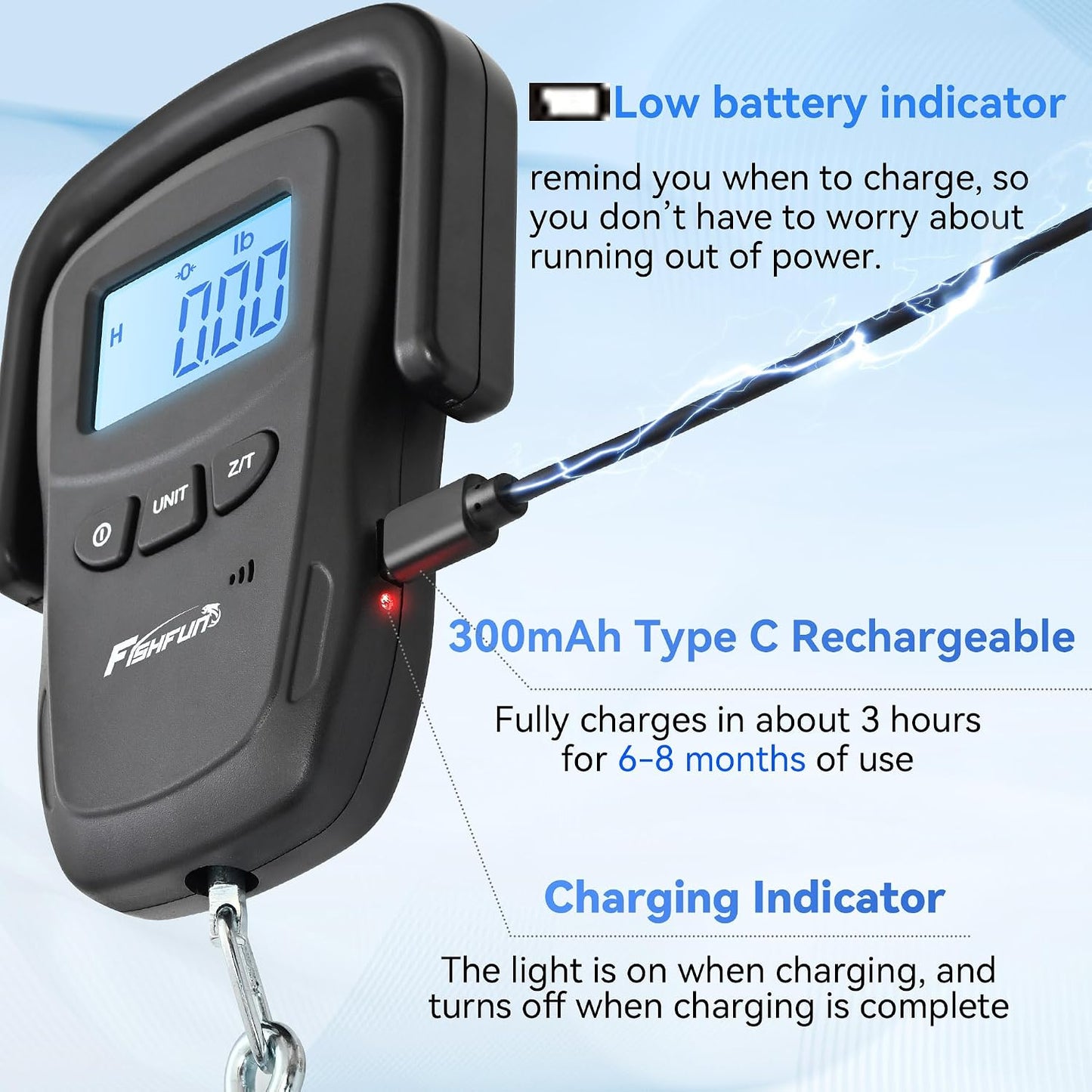 Báscula pesca digital recargable 110lbs con cinta métrica