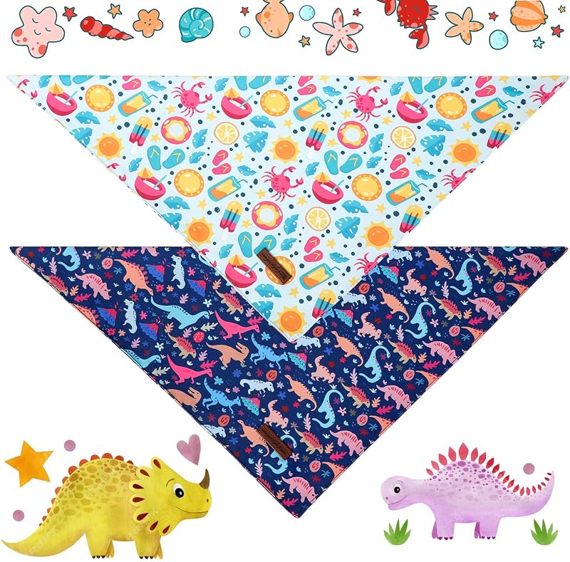 Bandanas algodón perros gatos limón dinosaurio 2uds
