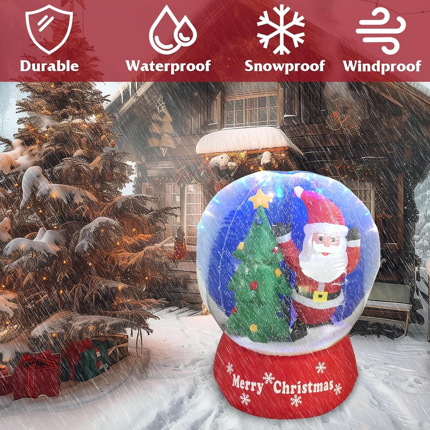 Decoración inflable navideña con luces LED y copos de nieve