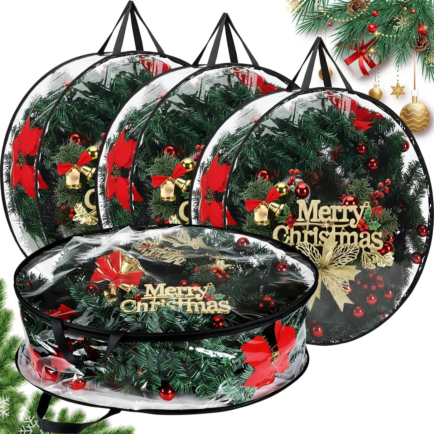 4 Pzas Contenedores 30x24" Navidad con Asa y Cremallera