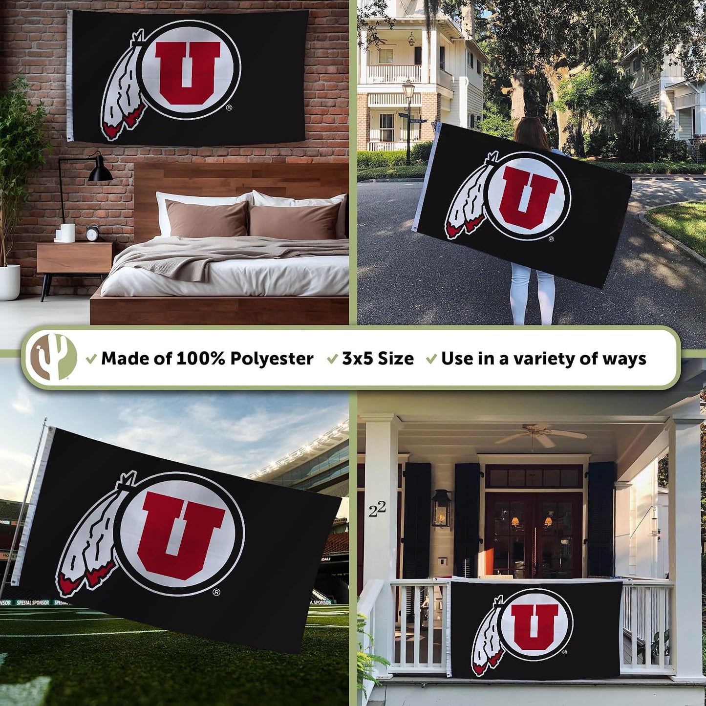 Bandera UT Utes 3x5ft tela poliéster duradera