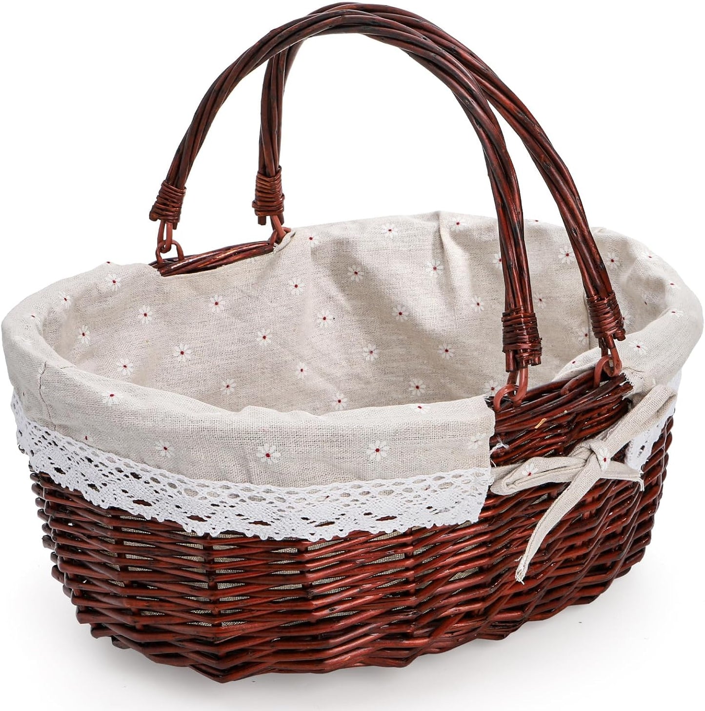 Cesta mimbre asa grande para picnic jardín frutas vino