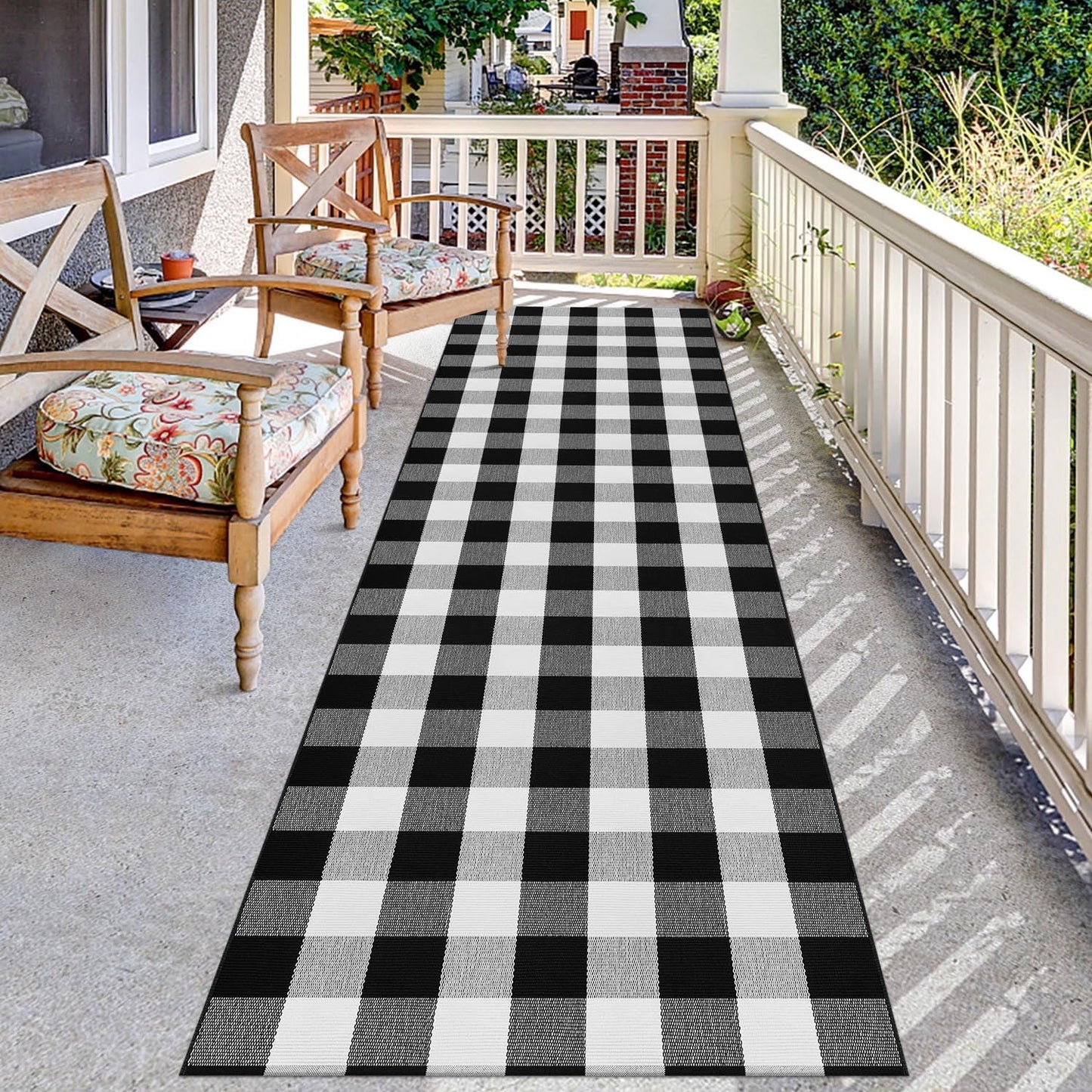 Alfombra cuadriculada 3x10ft pasillo exterior tejida a mano