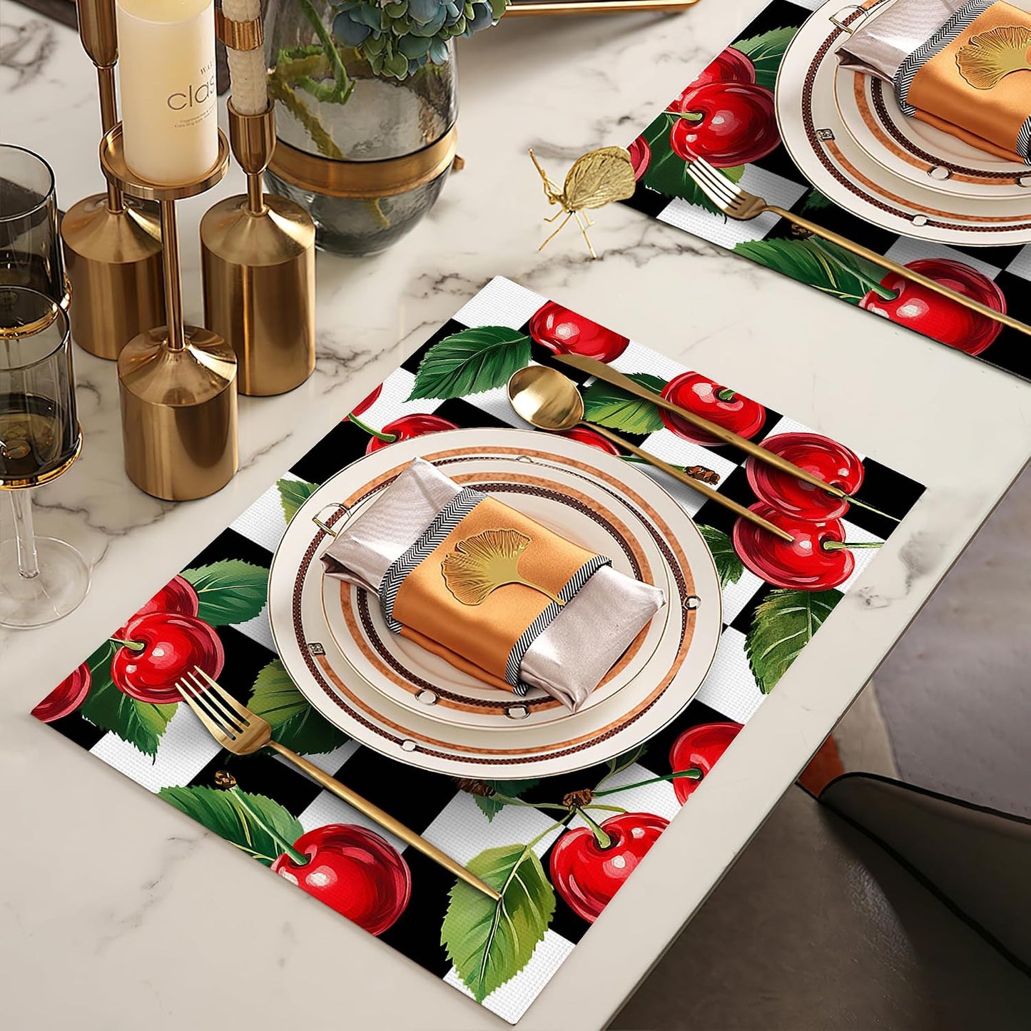 Set 4 Manteles Cerezas 12x18pulg Hogar Fiesta