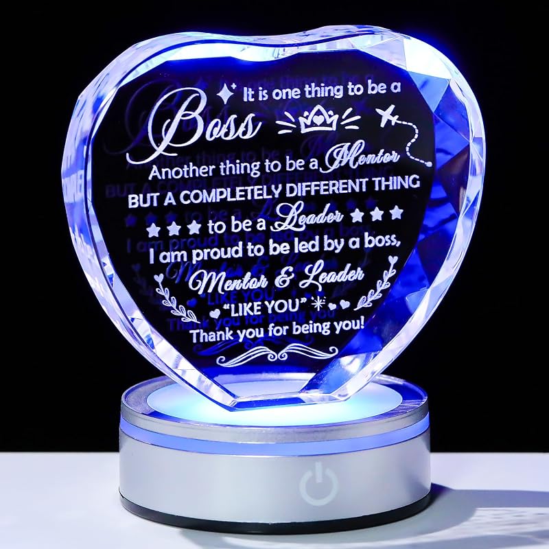 Placa cristal corazón LED cambio color regalo jefe