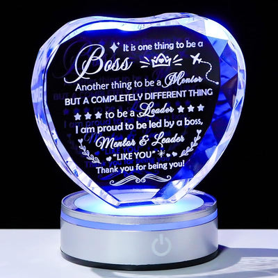 Placa cristal corazón LED cambio color regalo jefe