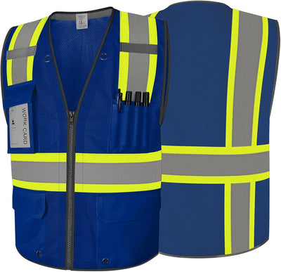Chaleco seguridad Hi Vis azul con 9 bolsillos reforzado