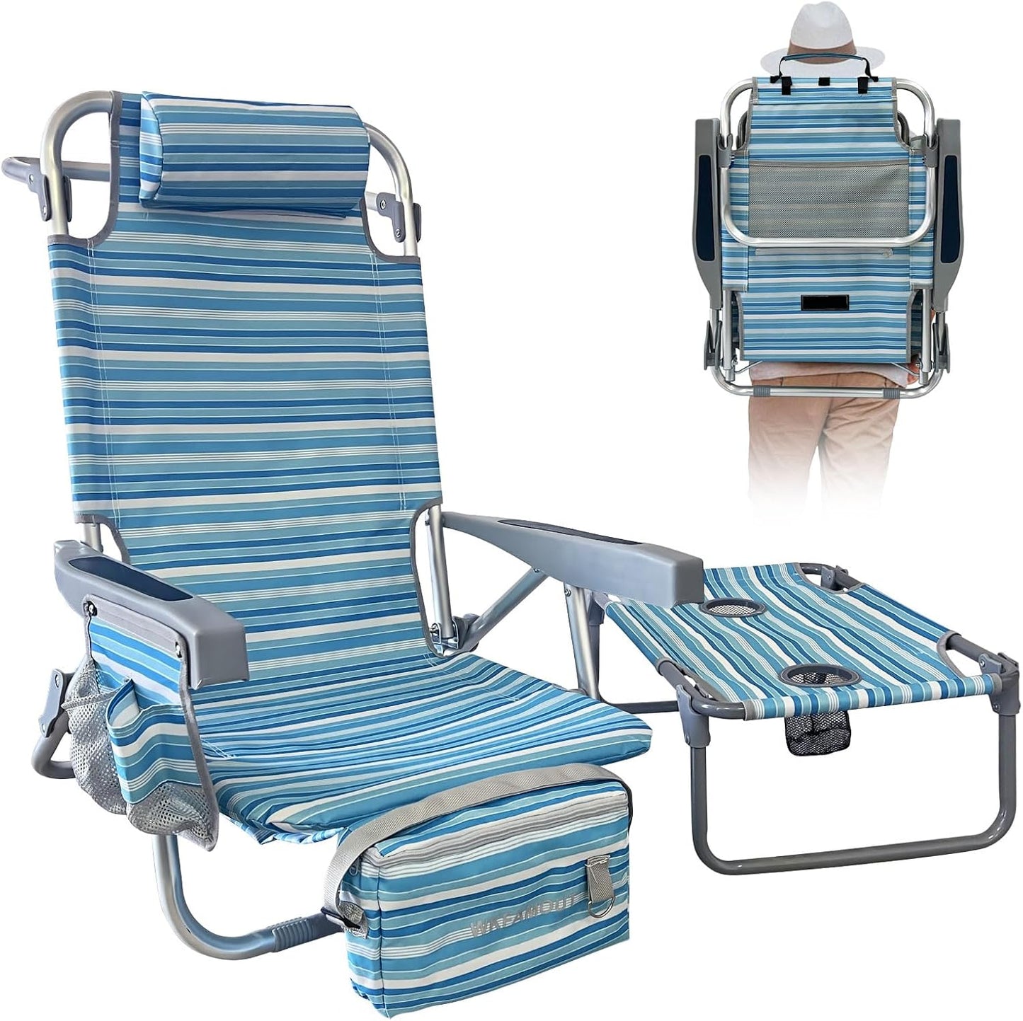 Silla playa aluminio con mesa camping plegable 5 posiciones