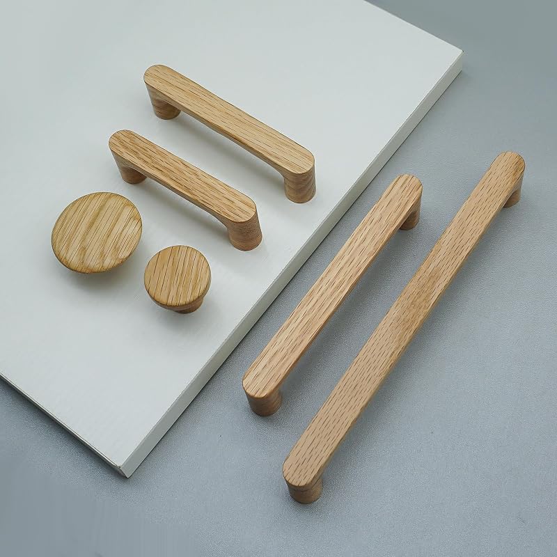 6 Tiradores Madera Roble Blanco para Cajones 6-5/16"