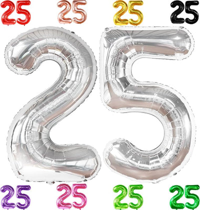 Globos plateados número 25 de 40pulg para cumpleaños y aniversario