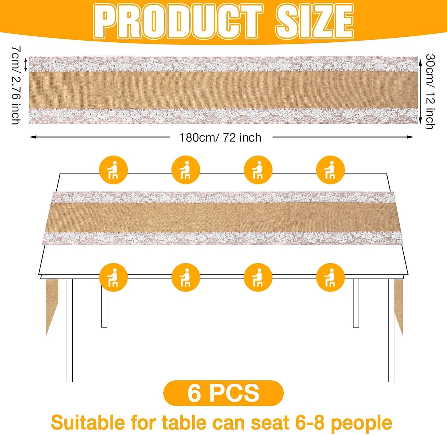 Mesa Arpillera Encaje Tela Yute 12x72pulg Boda