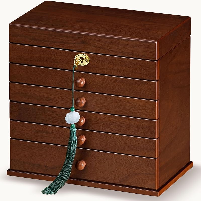 Caja joyas vintage 8 capas con cerradura madera