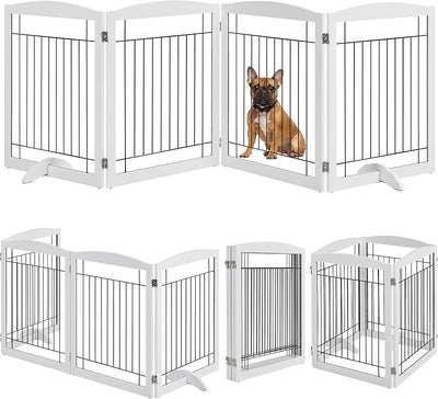 Puerta para perros 32" 4 paneles ancha para escaleras blanca