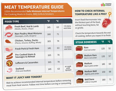 Imán tabla temperatura carne parrilla pollo pavo res filete cerdo