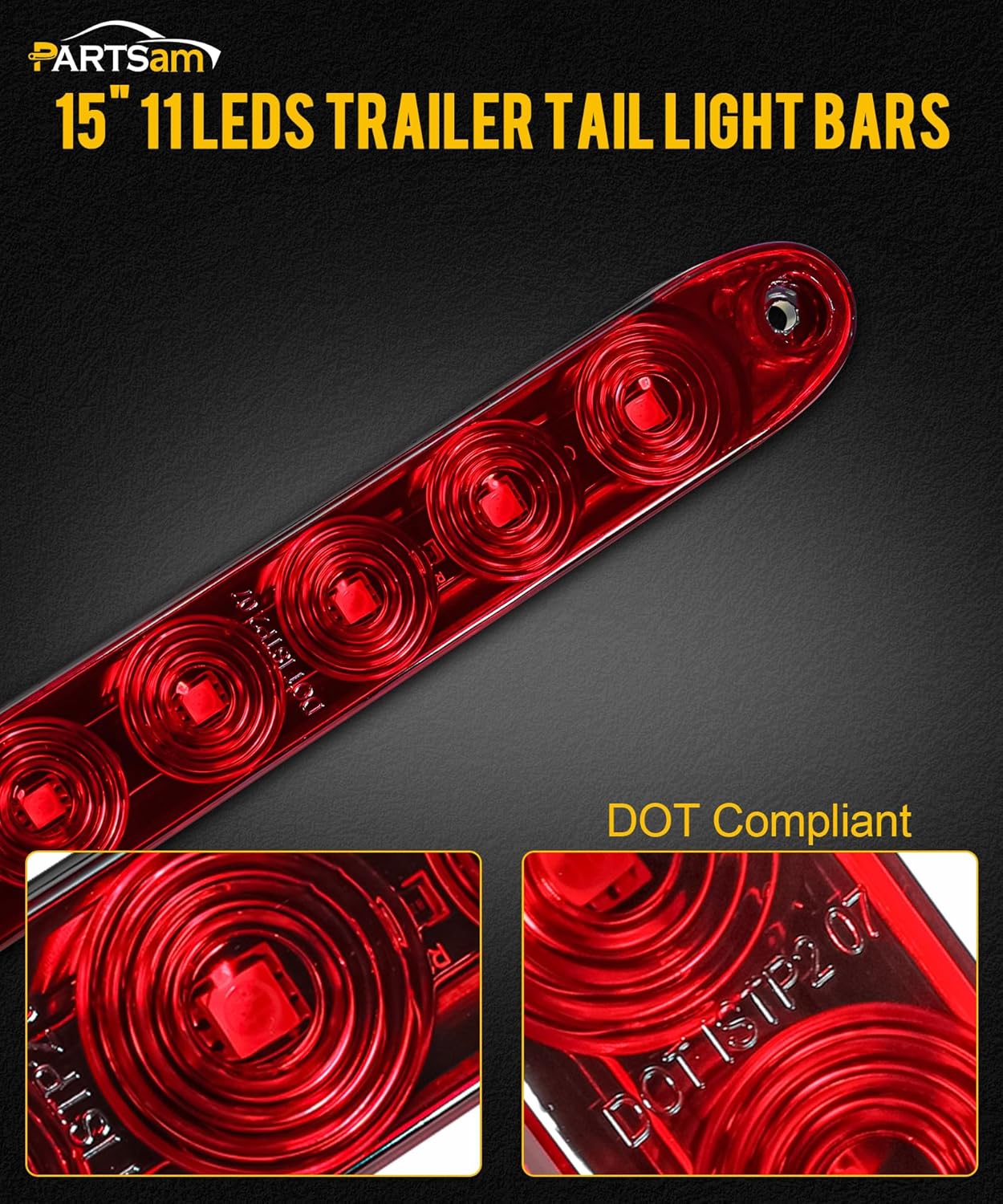 4 Barras Luz Freno Rojas 15pulg 11LED Camión