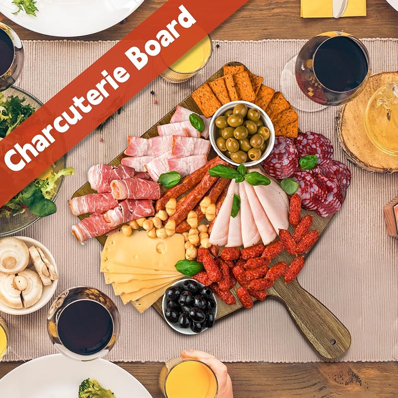 Tabla cortar acacia 17x13pulg con mango para pizza y charcutería