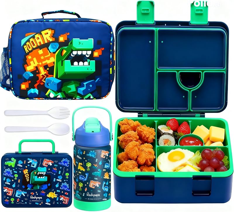 Fiambrera Bento 5 compartimentos para niños con botella aislada