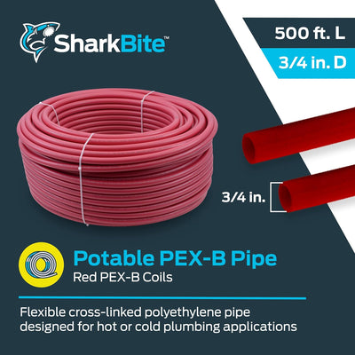 Tubo agua flexible PEX-B rojo 3/4pulg x500ft