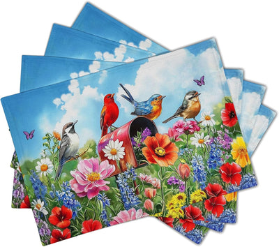 4 Manteles Rectangulares 12x18pulg Diseño Pájaros y Mariposas