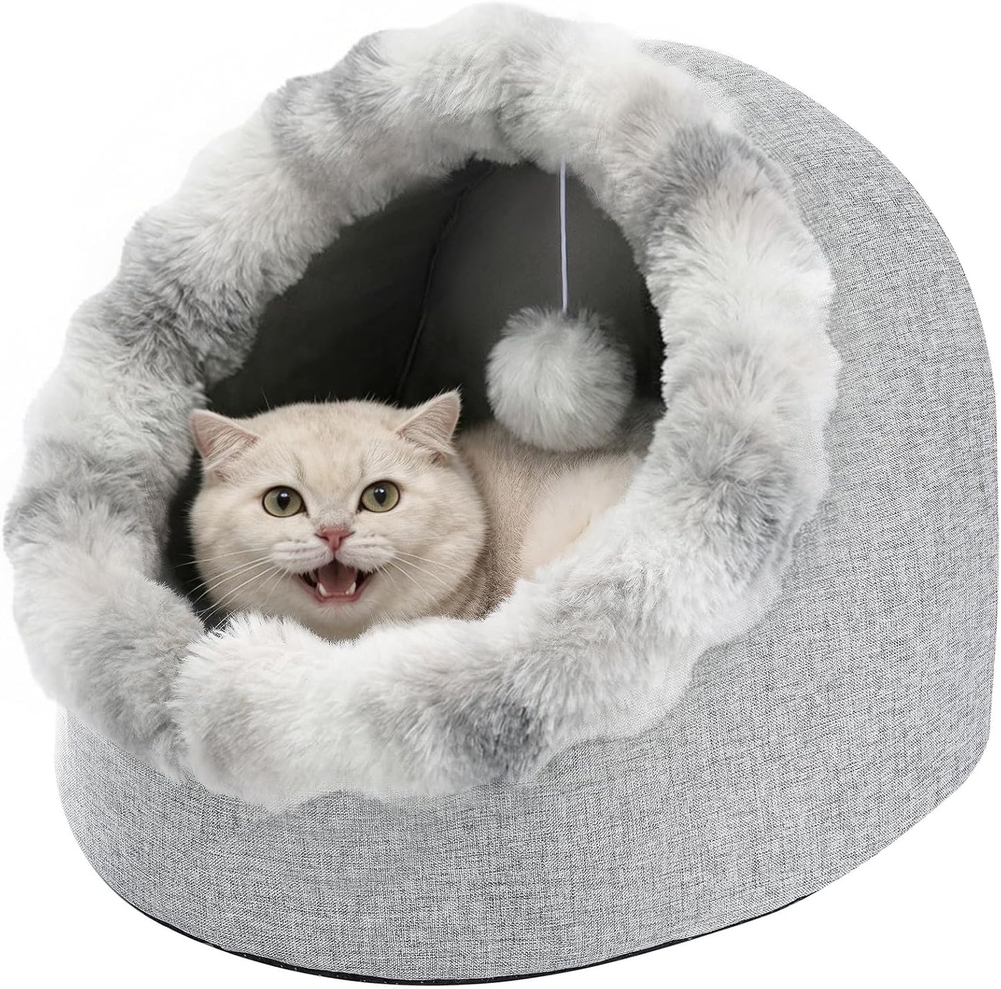 Cueva cama gato semicerrada con cojín lavable felpa cálida