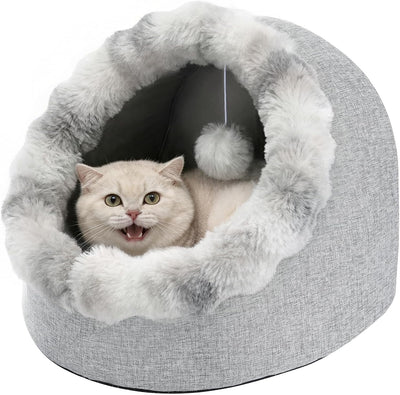 Cueva cama gato semicerrada con cojín lavable felpa cálida