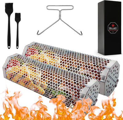 Cestas octogonales acero inox plata set 2 pzas para parrilla