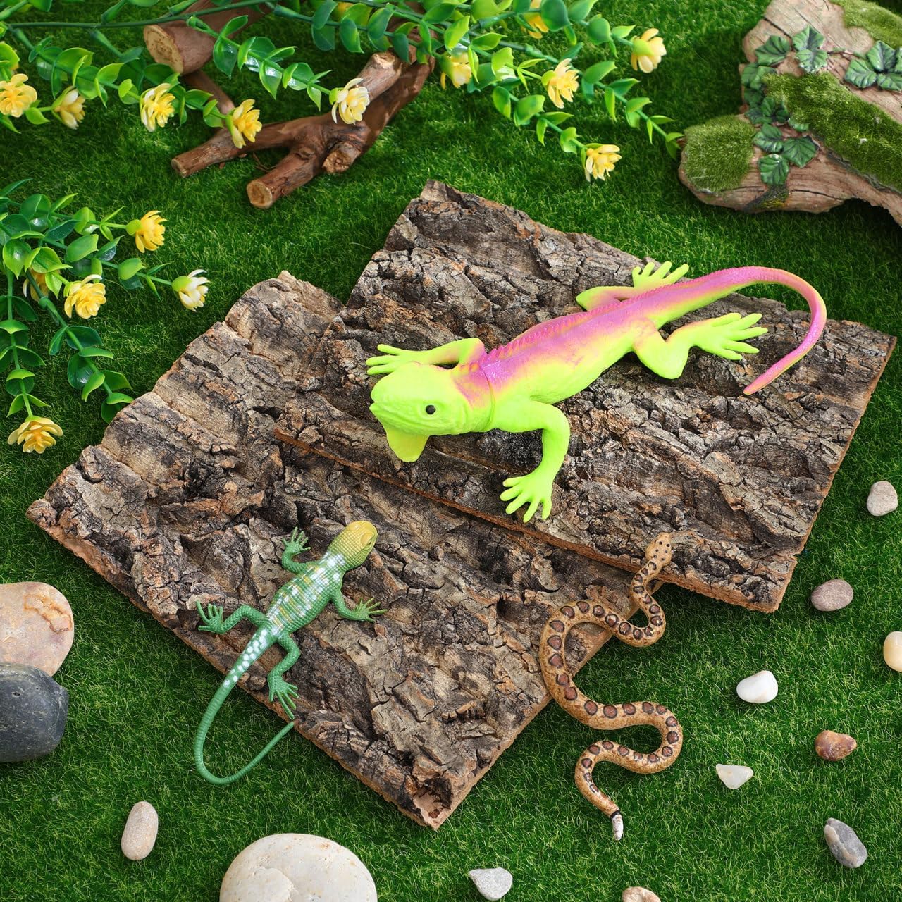 Decoración corteza reptil 2 plataformas escalada terrario