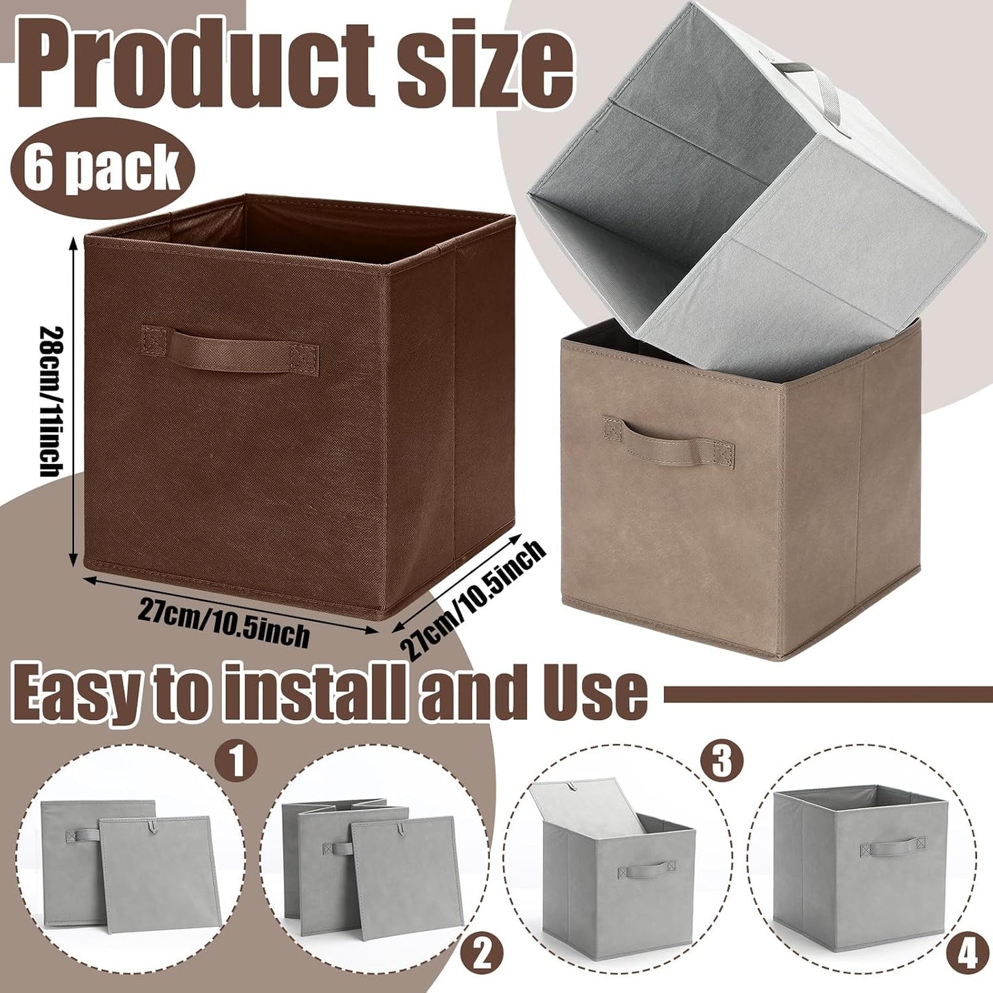 Cubo Almacenamiento 11x10.5" set 6 cestas plegables tela