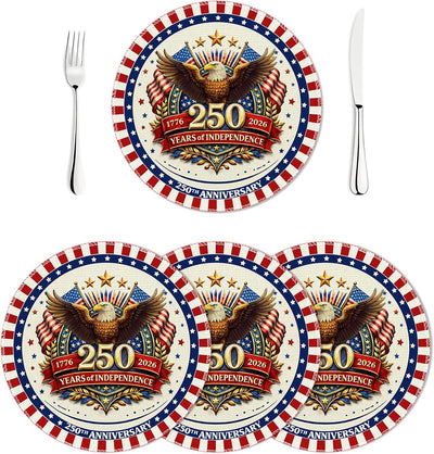 Mantel individual de lino 250 aniversario América con diseño águila rojo blanco azul