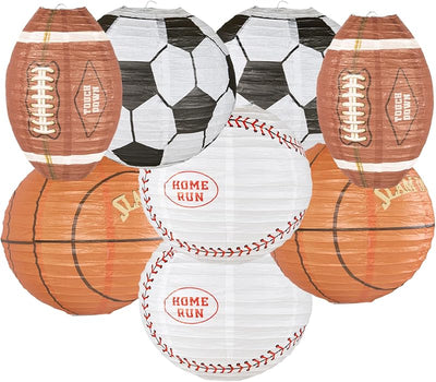 8 Linternas papel deportivas 12pulg fútbol béisbol baloncesto