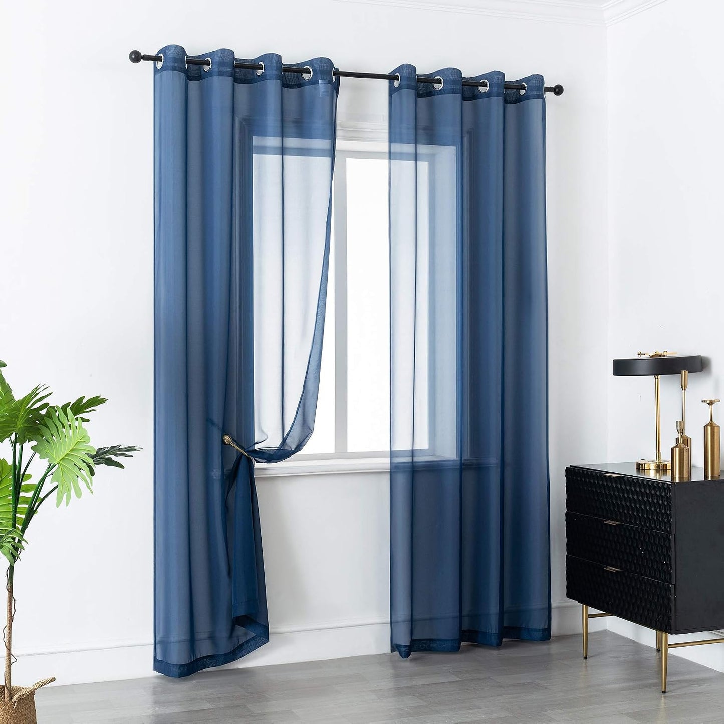 2 Cortinas gasa azul oscuro 120pulg sala dormitorio