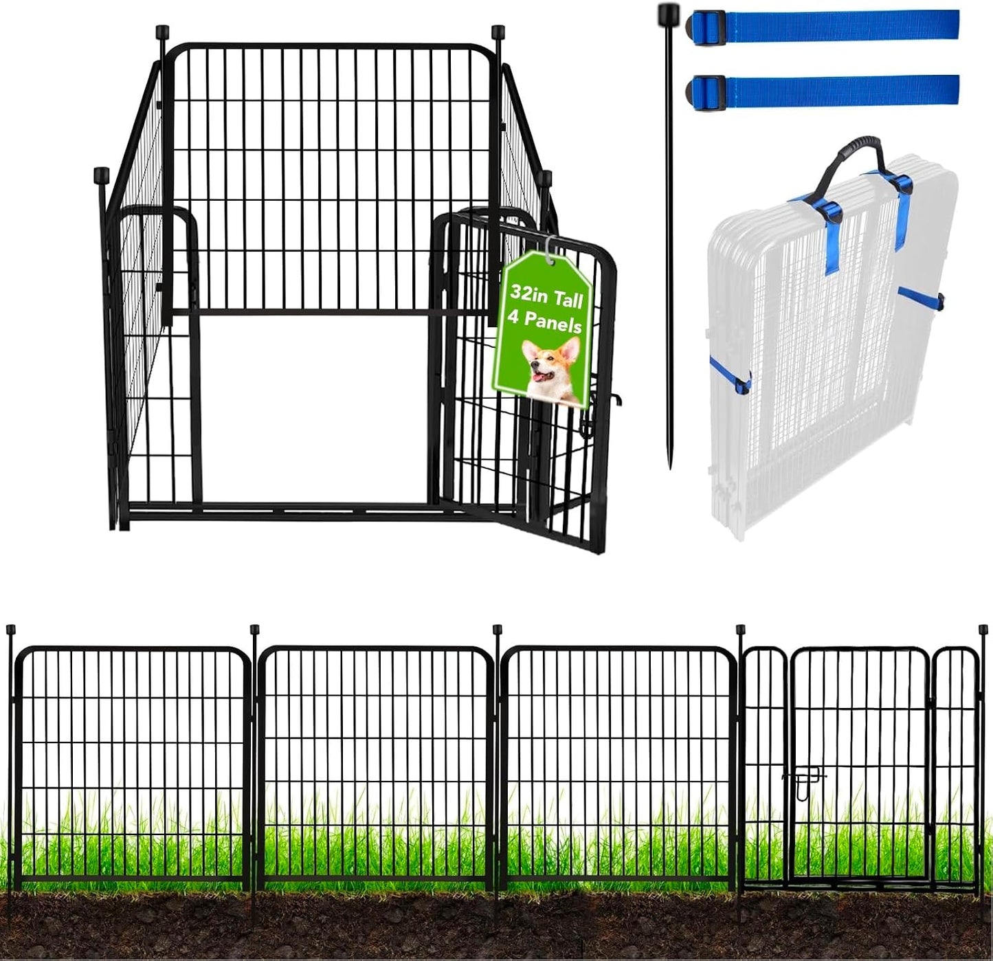 Cerca jardín 32" puerta perros metal resistente