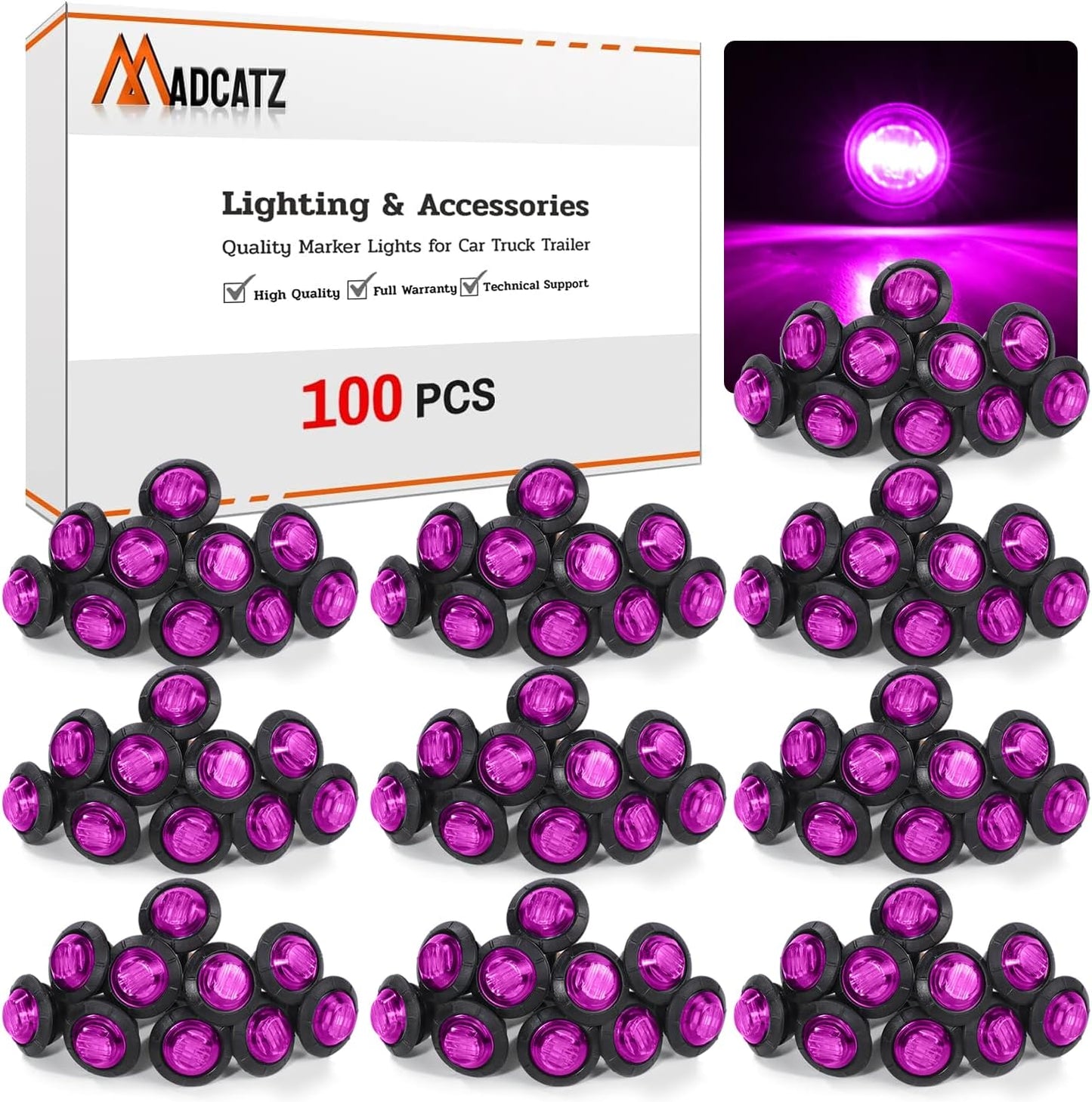 100 Luces Moradas LED 3/4" 12V para Barco Camión