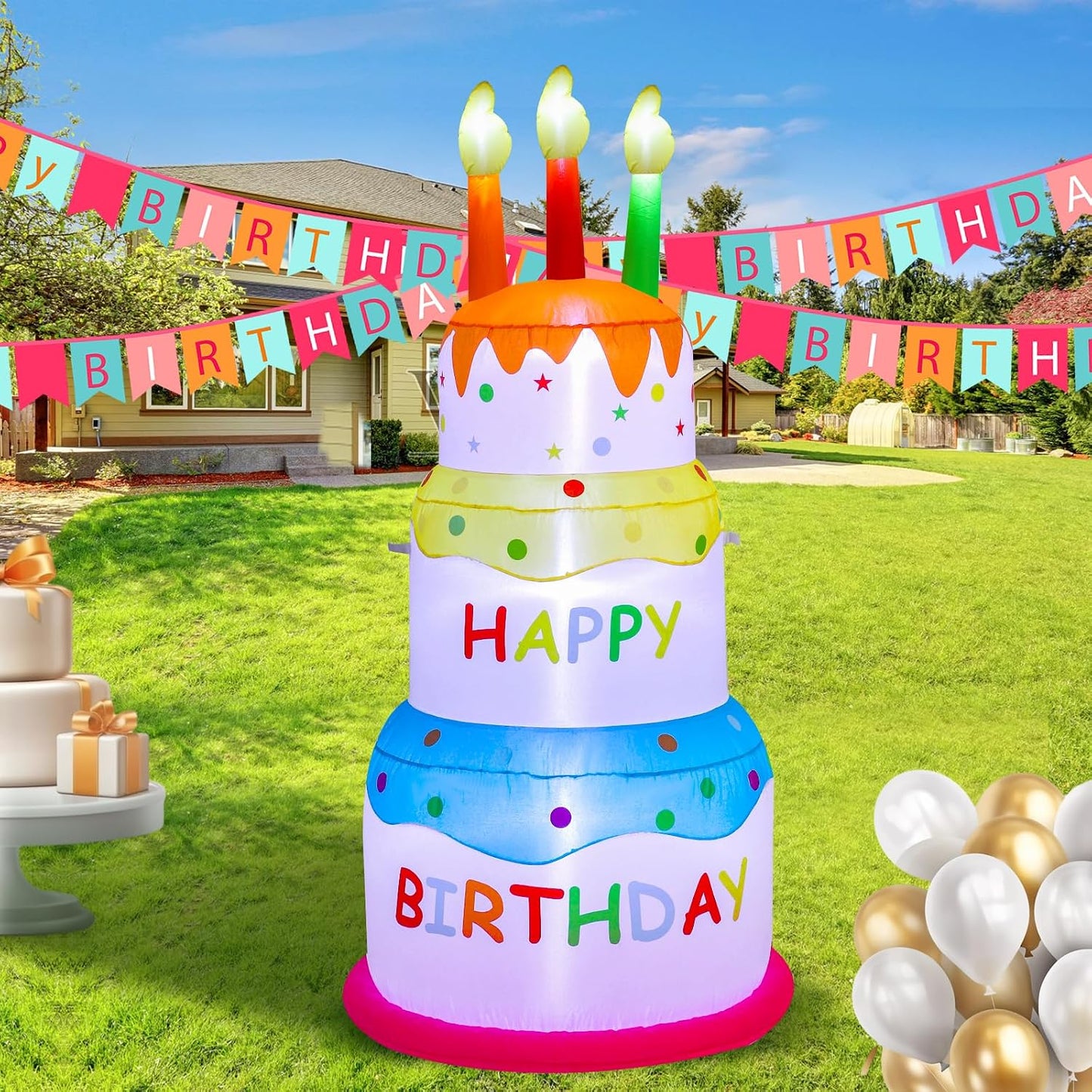 Pastel inflable cumpleaños 6ft con luces LED