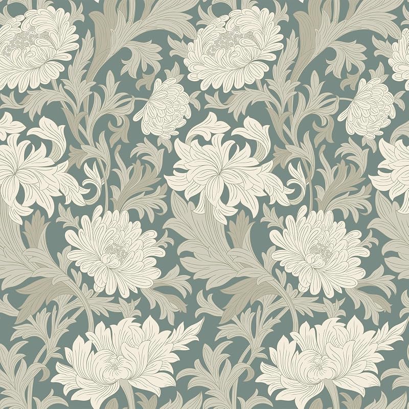 Papel tapiz floral verde claro autoadhesivo 17.5x78.8pulg