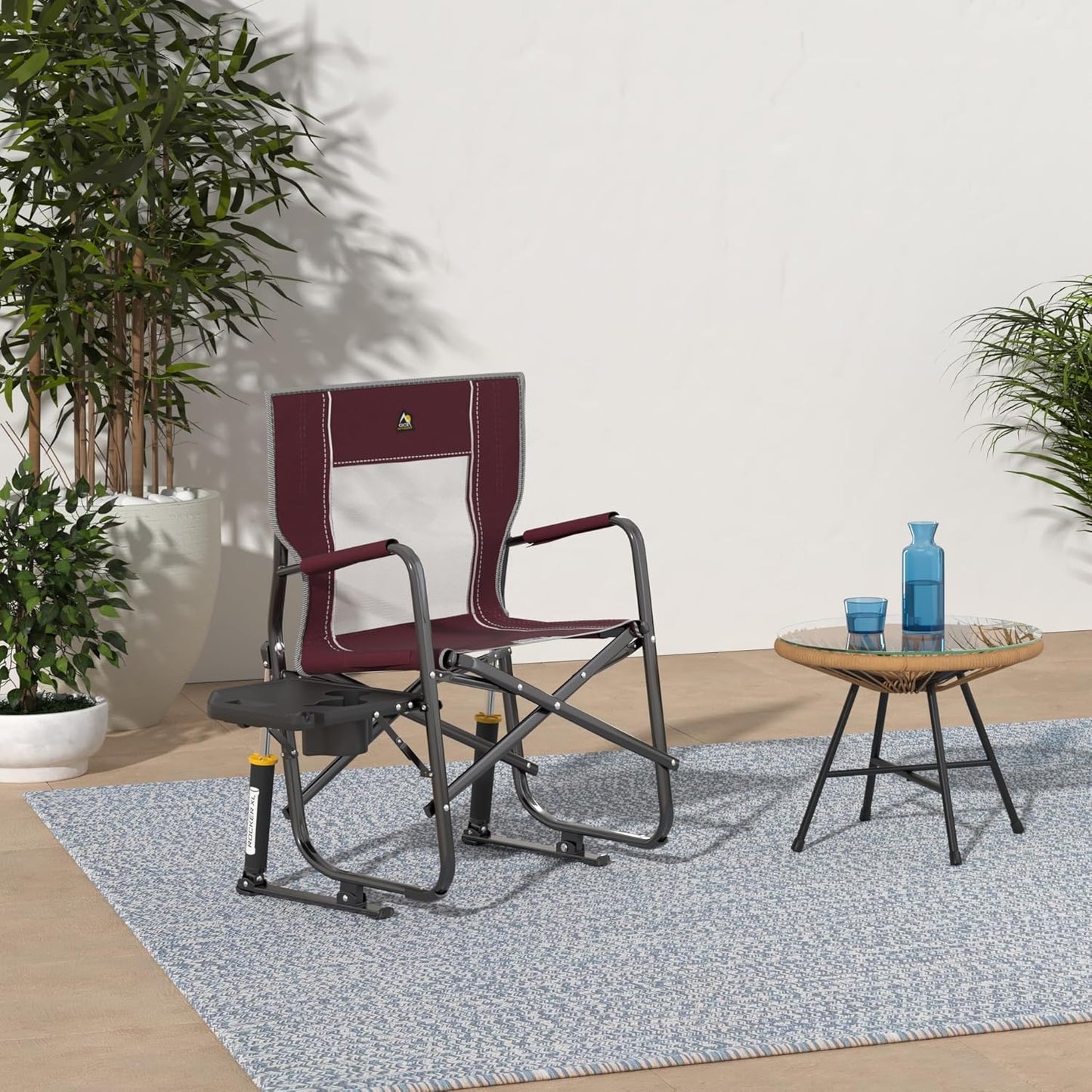Silla campamento plegable con mesa auxiliar roja