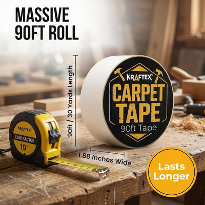 Cinta adhesiva doble cara para alfombras 90ft 1.88pulg