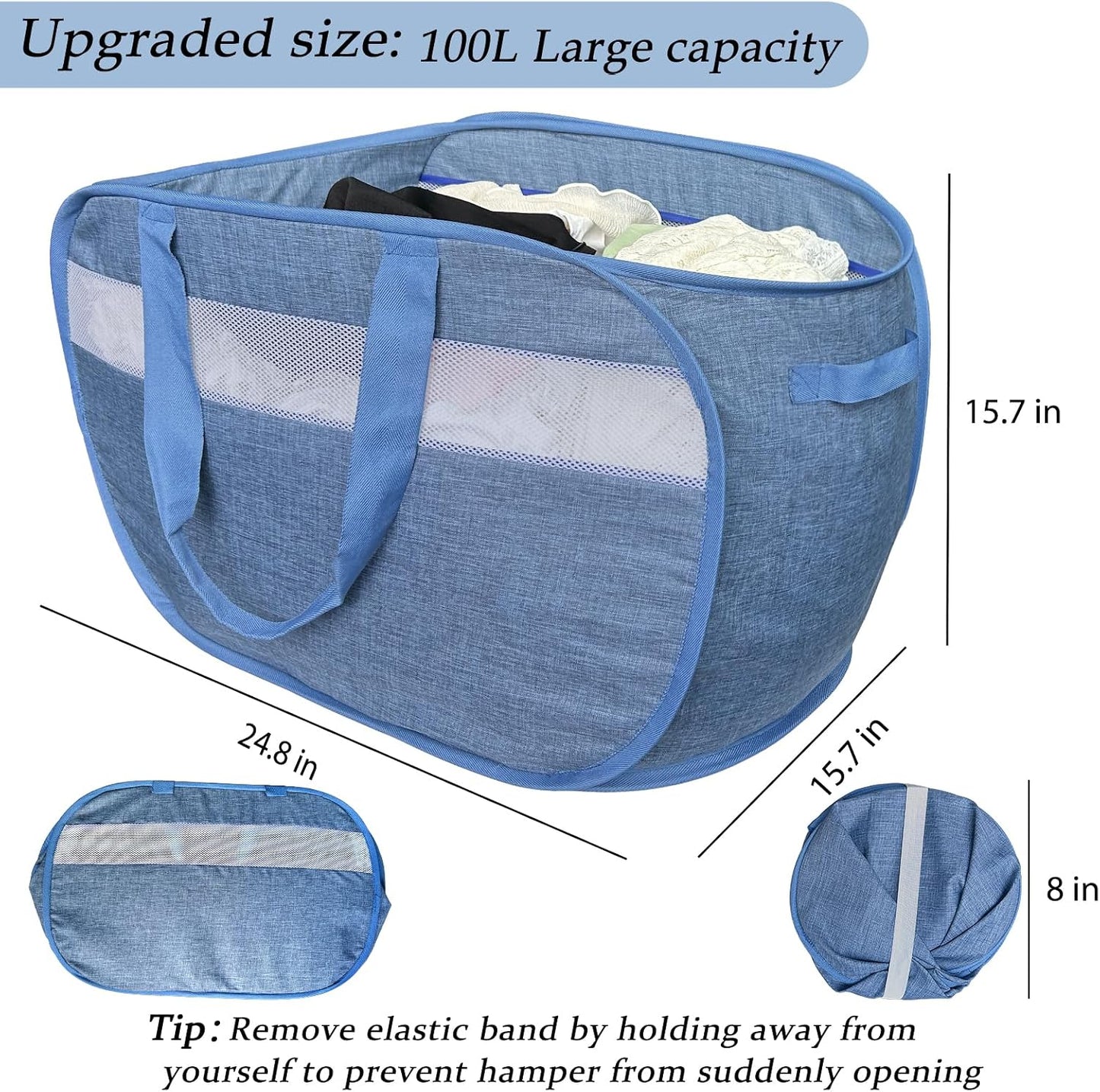 Cestas malla 100L con asas plegables para ropa sucia pack 2