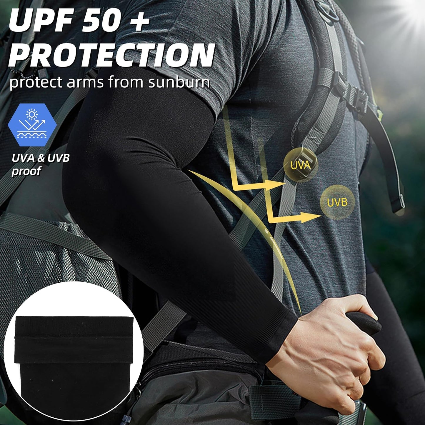 Mangas UV compresión brazo UPF 50 deporte hombre mujer
