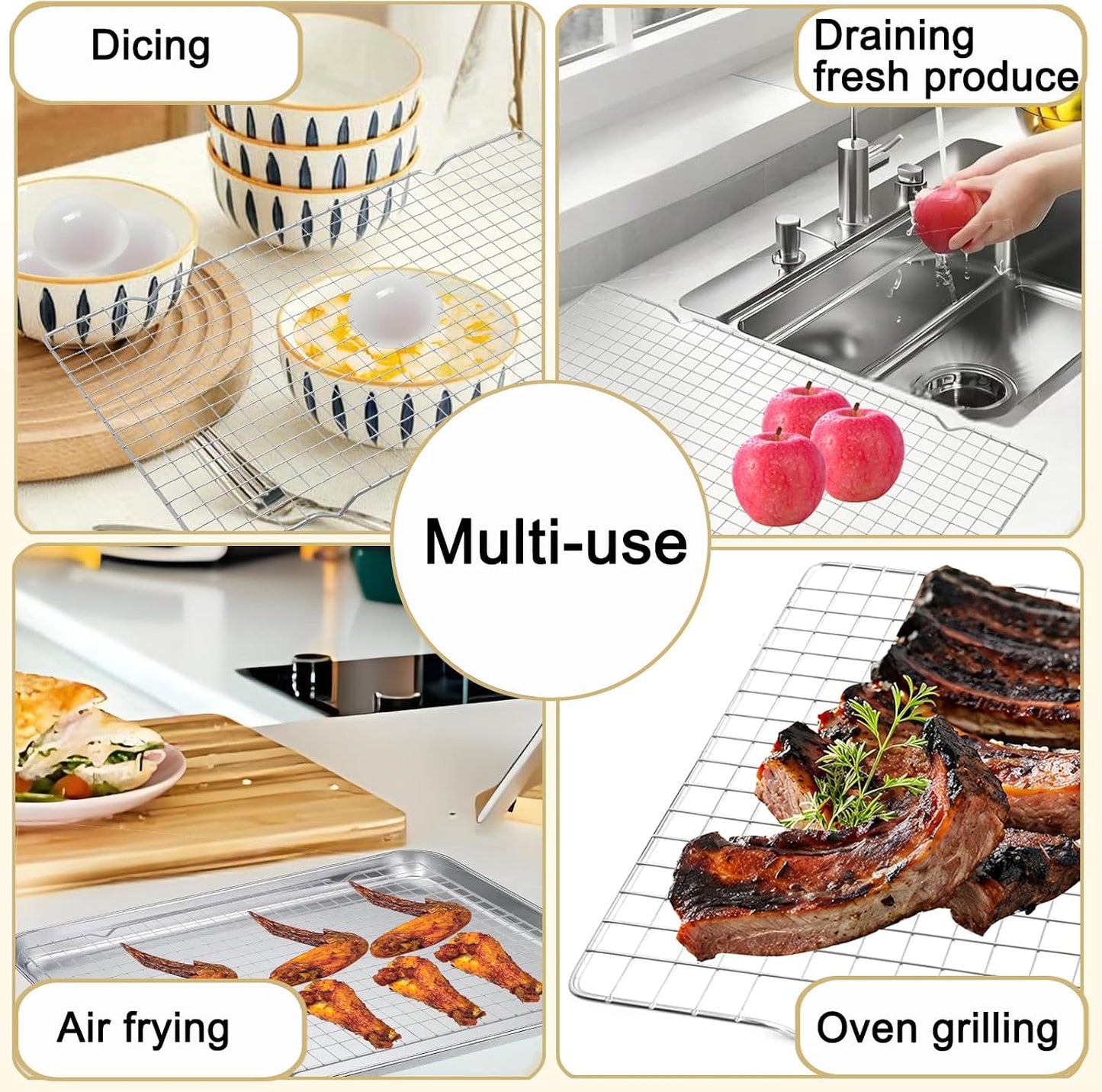 Juego 2 estantes acero inox 10x15pulg para hornear y refrigerar