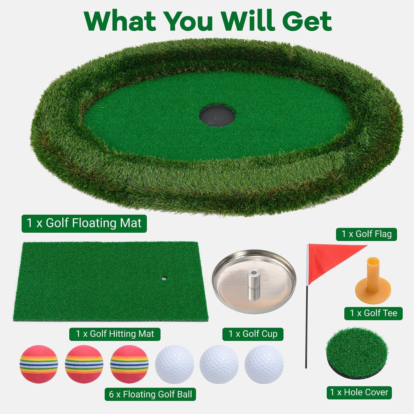 Cubierta flotante para práctica golf con pelotas y bandera