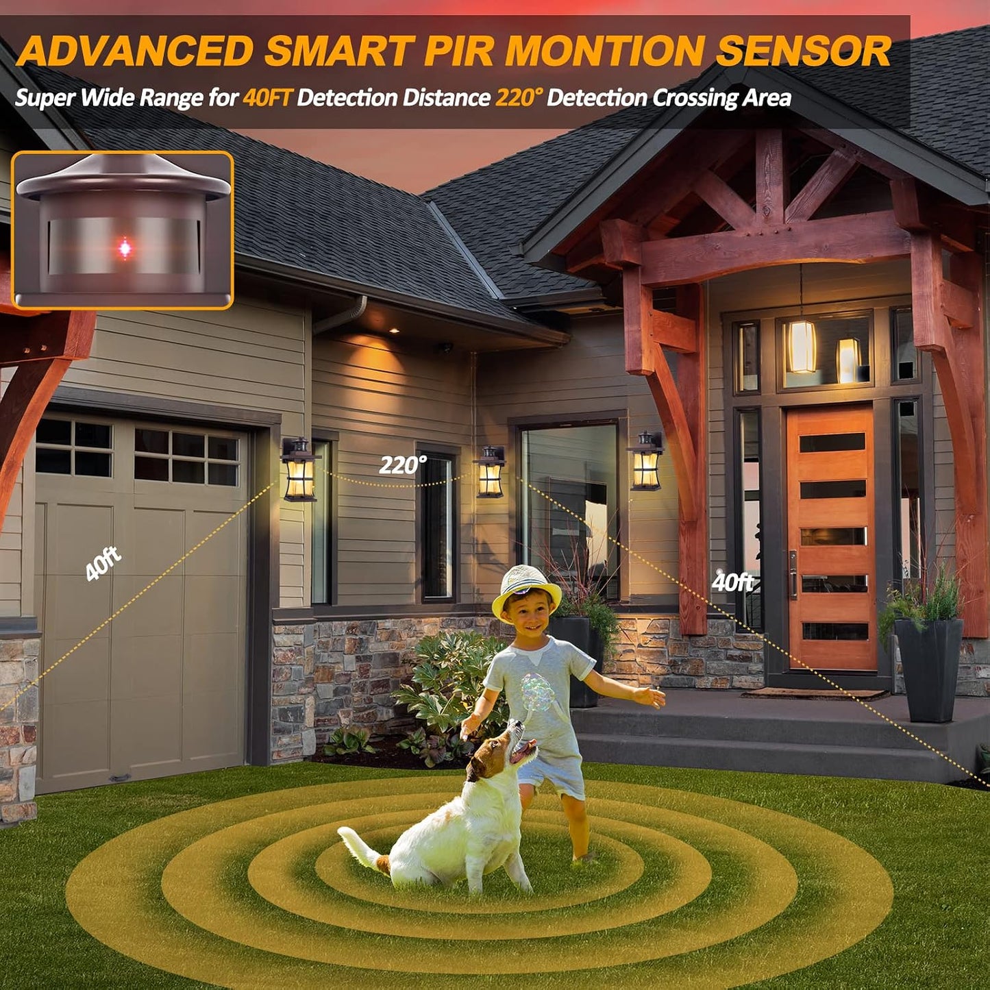 2 Pack Luces Exterior Sensor Movimiento Apliques Bronce